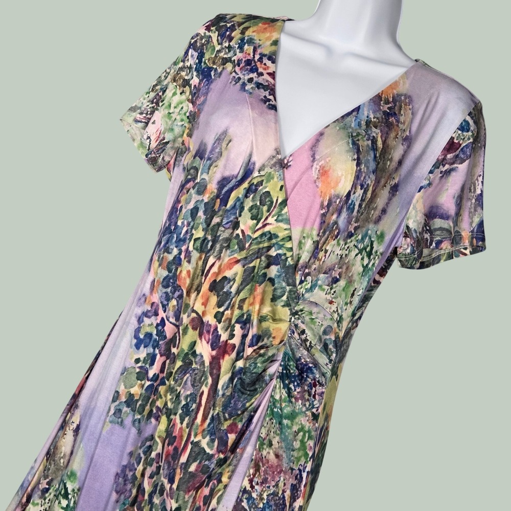 Soft Surroundings Womens Small Maxi Dress Short Sleeve Watercolor Floral V Neck